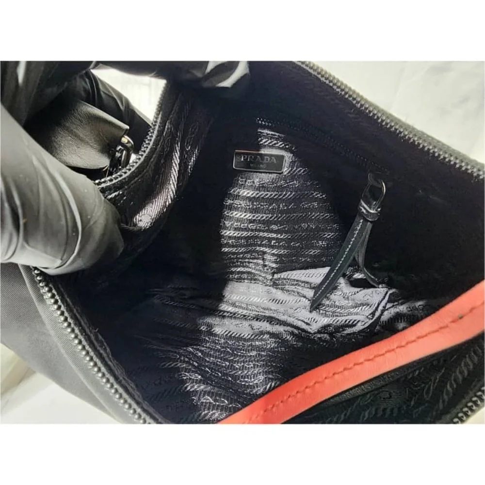 Authentic PRADA Tessuto Nylon Studded New Vela Hobo Bag Black